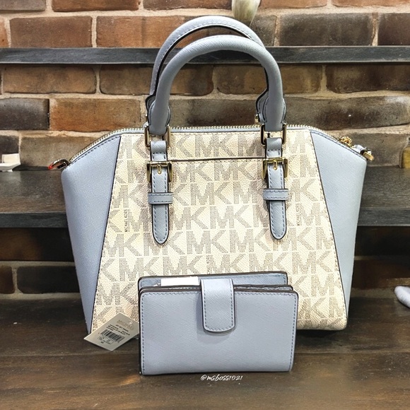 MICHAEL KORS Ciara Medium Satchel + Wallet in Pale Blue NWT